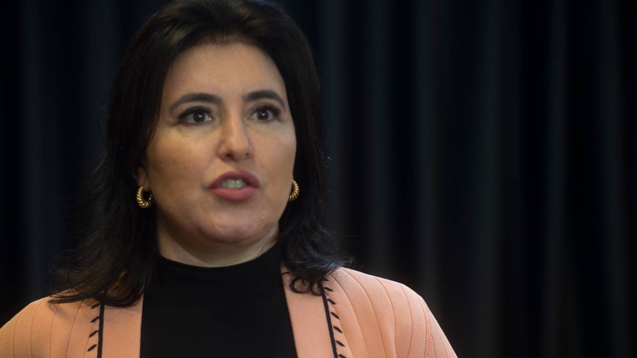 A pré-candidata presidência Simone Tebet durante a gravação do programa Amarelas On Air, de Veja -
