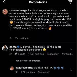 comentario anitta murilo benicio Anitta revela interesse em Murilo Benício.