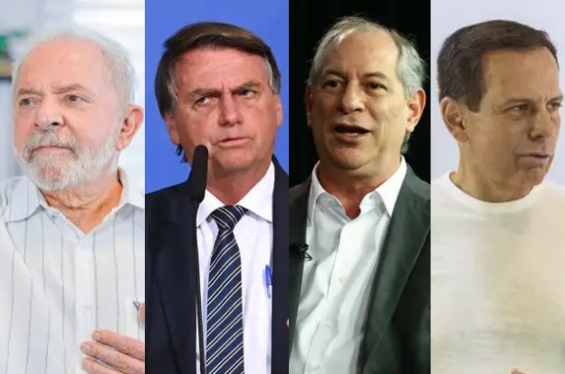 Os candidatos à Presidência Lula (PT), Jair Bolsonaro (PL), Ciro Gomes (PDT) e João Doria (PSDB)