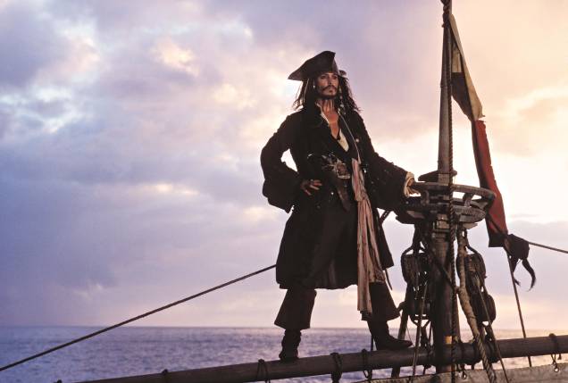 Johnny Depp no filme "Piratas do Caribe: Navegando em Águas Misteriosas", 2011 de Rob Marshall.