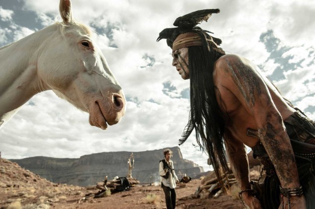 Johnny Depp no filme "O Cavaleiro Solitário", 2013 de Gore Verbinski.