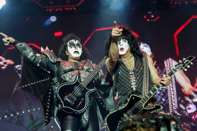 The band Kiss during their performance at Allianz Parque, on their farewell tour 