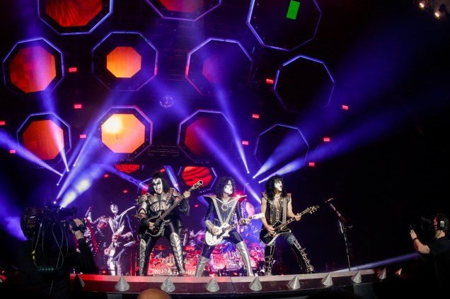 A banda Kiss durante sua apresentação no Allianz Parque, na sua turnê de despedida "End of The Road", no Allianz Parque, em São Paulo, em 30/04/2022 -