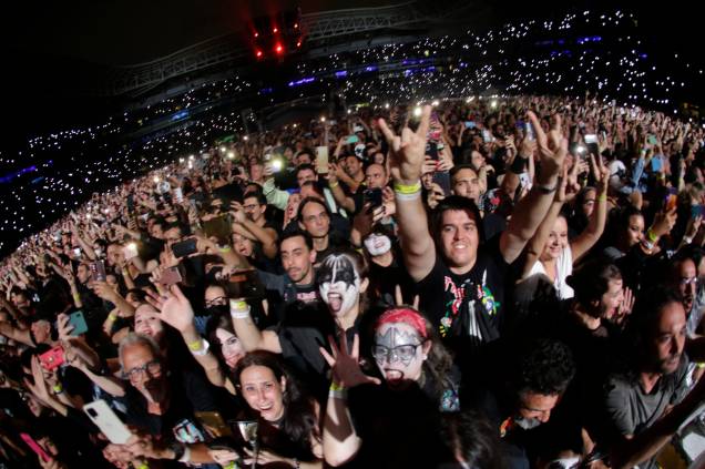 The band Kiss during their performance at Allianz Parque, on their farewell tour 
