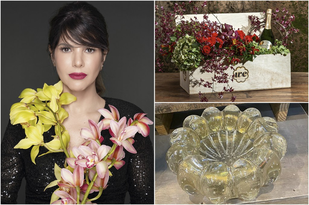 PRECIOSIDADES - Requinte: as orquídeas (à esq.) levam quatro estações para florir; acima, arranjo de 10 000 reais inclui vaso de Murano com pó de ouro -