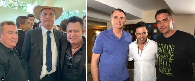 Bolsonaro entre Amado Batista e Marrone, e ao lado de Zezé di Camargo e Flávio Bolsonaro