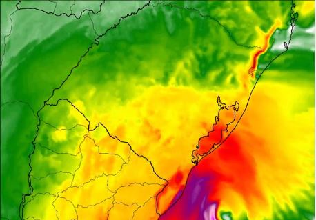 Tela mostra a formação do ciclone subtropical Yakecan, no sul do continente