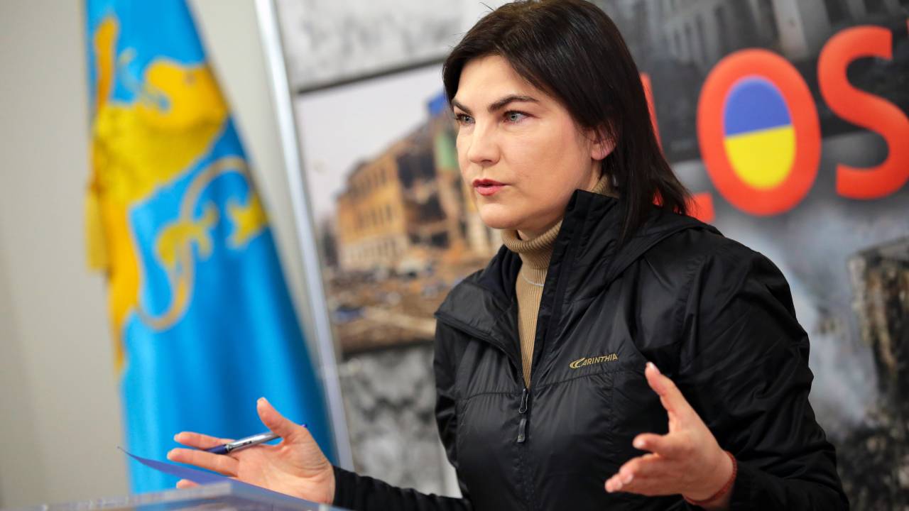 LVIV, UKRAINE - MARCH 09, 2022 - Prosecutor General of Ukraine Iryna Venediktova speaks with journalists during a press conference "On the crimes of the Russian Federation in Ukraine", Lviv, western Ukraine (Photo credit should read Alyona Nikolayevich/ Ukrinform/Future Publishing via Getty Images)