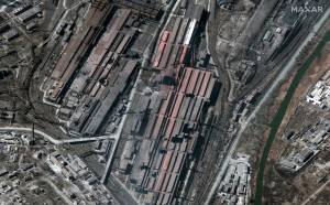 RUSSIANS INVADE UKRAINE — MARCH 22, 2022: 05 Maxar satellite imagery overview of damaged Azovstal Metallurgical factory buildings in Mariupol, Ukraine. 22march2022_wv3. Please use: Satellite image (c) 2022 Maxar Technologies. RUSSIANS INVADE UKRAINE -- MARCH 22, 2022: 05 Maxar satellite imagery overview of damaged Azovstal Metallurgical factory buildings in Mariupol, Ukraine. 22march2022_wv3. Please use: Satellite image (c) 2022 Maxar Technologies.