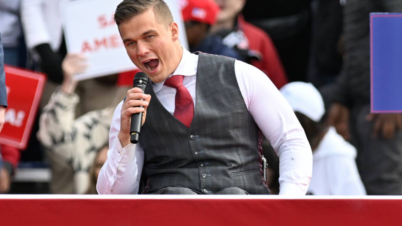 SELMA, USA - APRIL 9: Madison Cawthorn speaks during former US President Donald Trump's rally sponsored by Save America with Ted Budd, Madison Cawthorn, Bo Hines, Dan Bishop, Mark Robinson and Greg Murphy in Selma, NC, on April 9, 2022. (Photo by Peter Zay/Anadolu Agency via Getty Images)