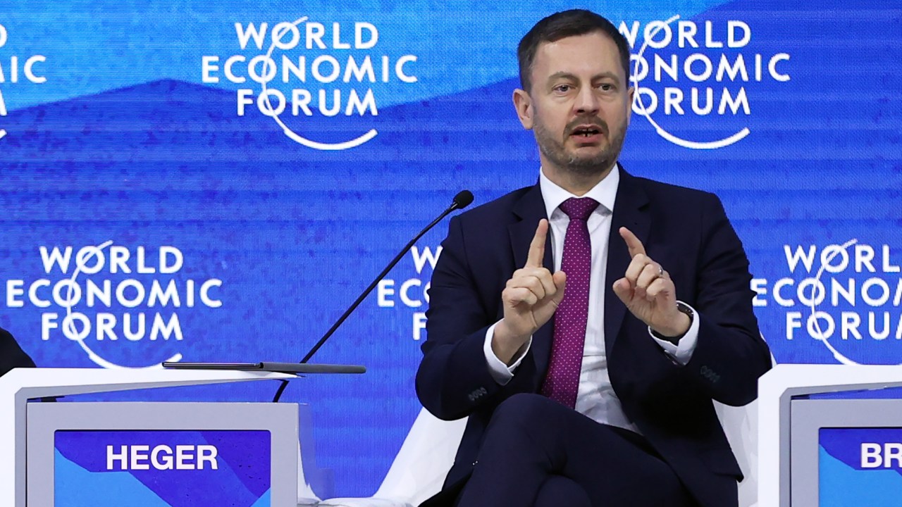 DAVOS, SWITZERLAND - MAY 25: Prime Minister of Slovakia Eduard Heger attends a panel titled "European Unity in a Disordered World" within annual meeting of World Economic Forum in Davos, Switzerland on May 25, 2022. (Photo by Dursun Aydemir/Anadolu Agency via Getty Images)