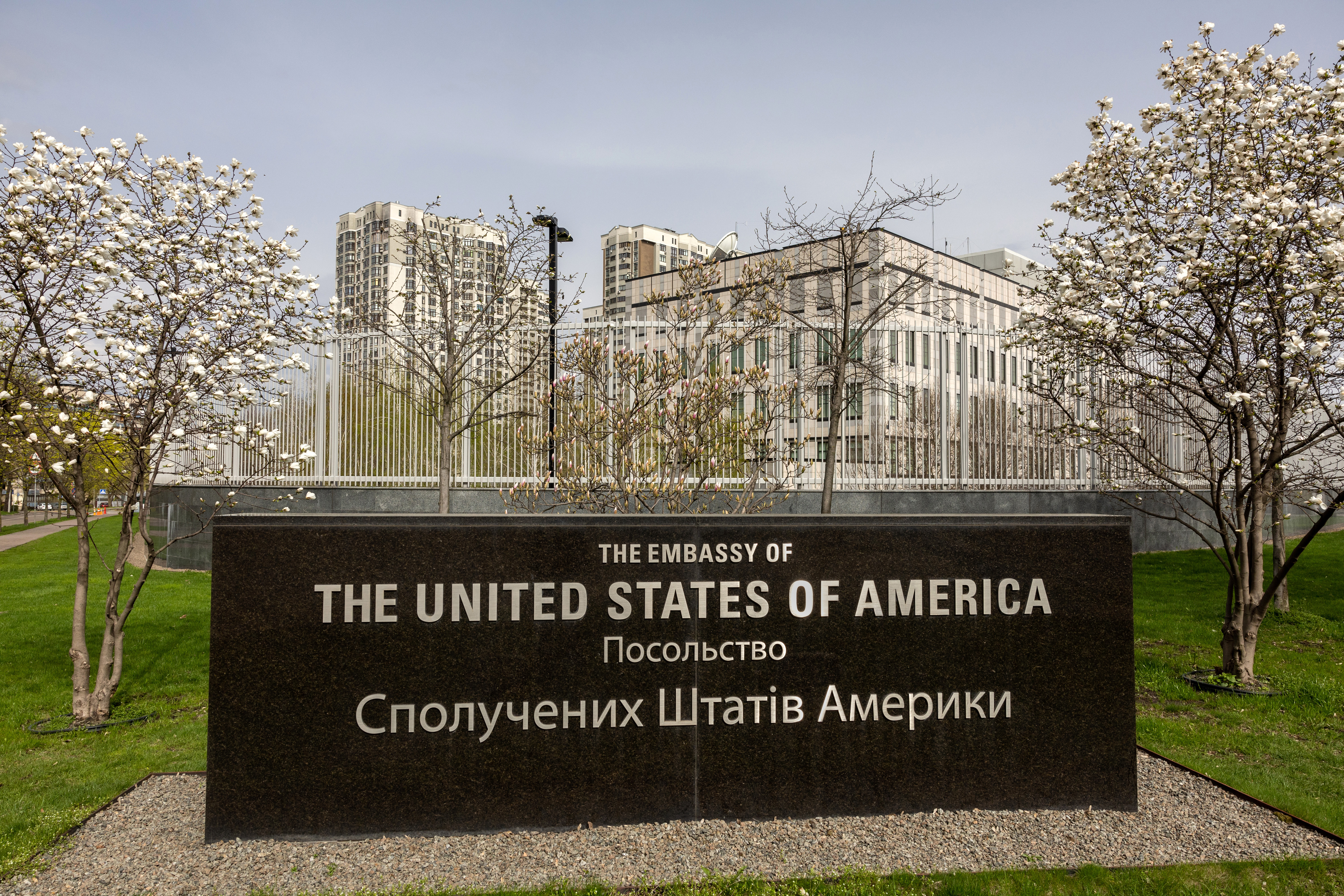 KYIV, UKRAINE - APRIL 25: The United States Embassy to Ukraine stands closed on April 25, 2022 in Kyiv, Ukraine. U.S. officials announced that plans have begun to re-open the embassy, which was shut down due to the Russian invasion of Ukraine. Meanwhile President Biden nominated Bridget Brink as the U.S. Ambassador to Ukraine, a position that has remained empty for more than a year. (Photo by John Moore/Getty Images