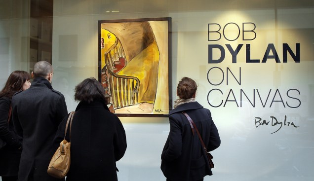 Uma pintura de Bob Dylan intitulada 'Staircase' é exibida na Halcyon Gallery -