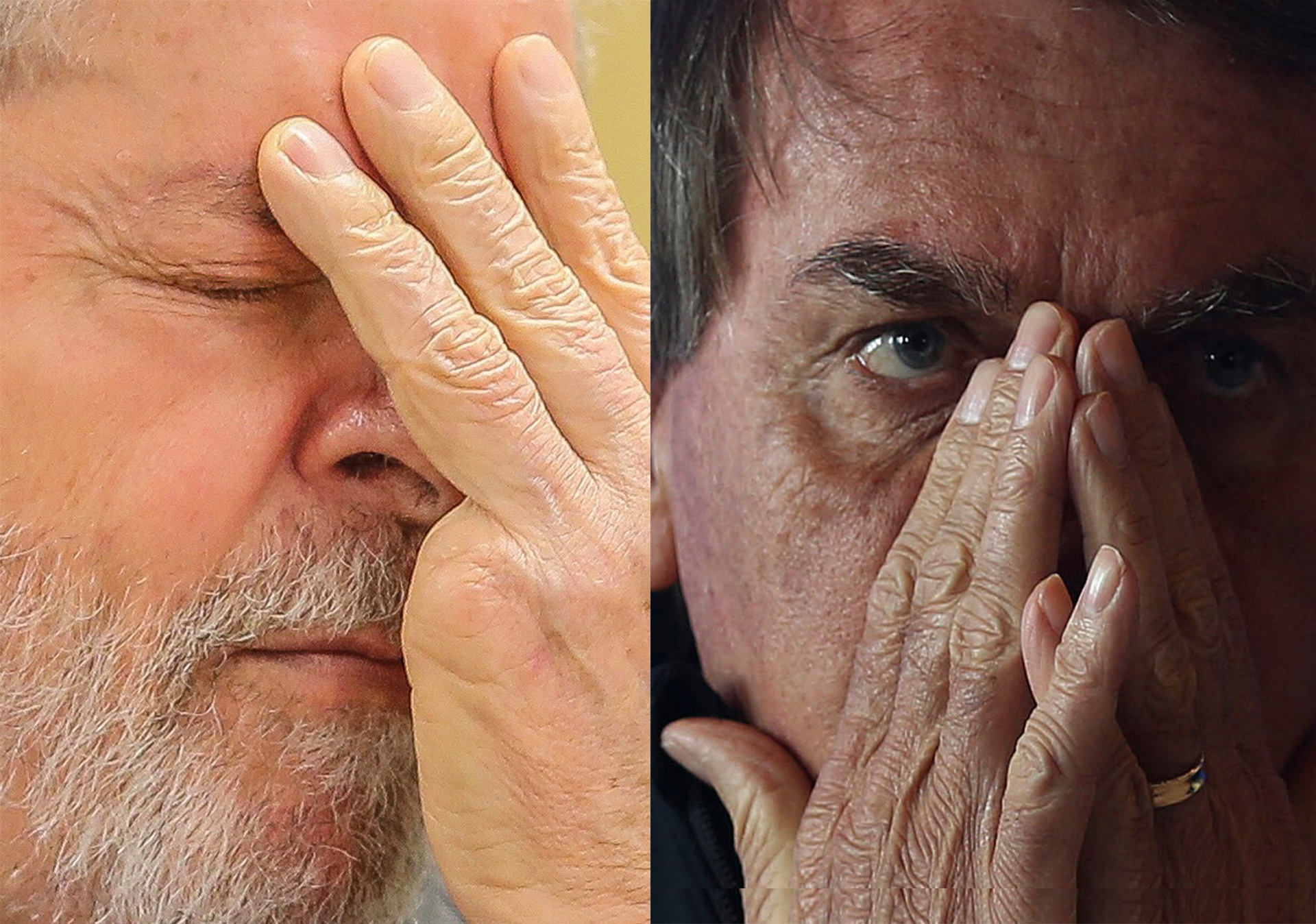 Lula y Bolsonaro con las manos en la cara