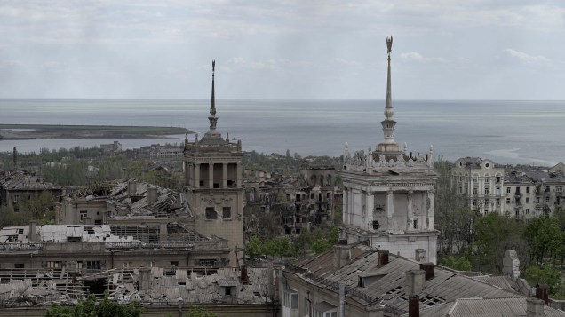 Vista geral da cidade de Mariupol em 10 de maio de 2022, em meio à ação militar russa em andamento na Ucrânia.