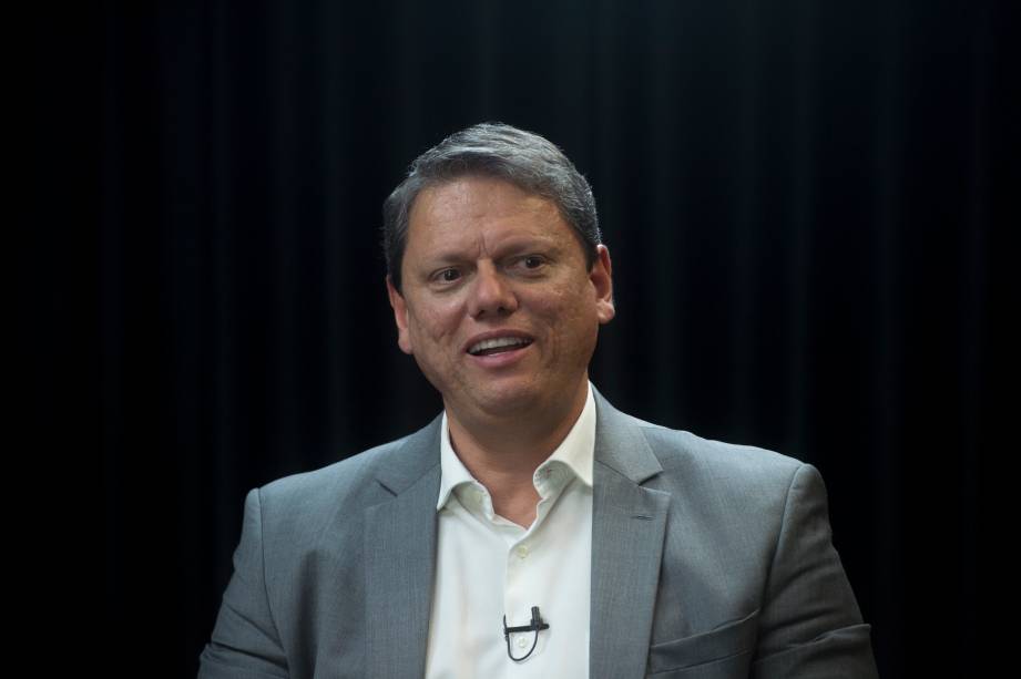 O ex-ministro de Infraestrutura e pré-candidato ao governo de São Paulo Tarcisio de Freitas durante a gravação do programa Amarelas On Air -