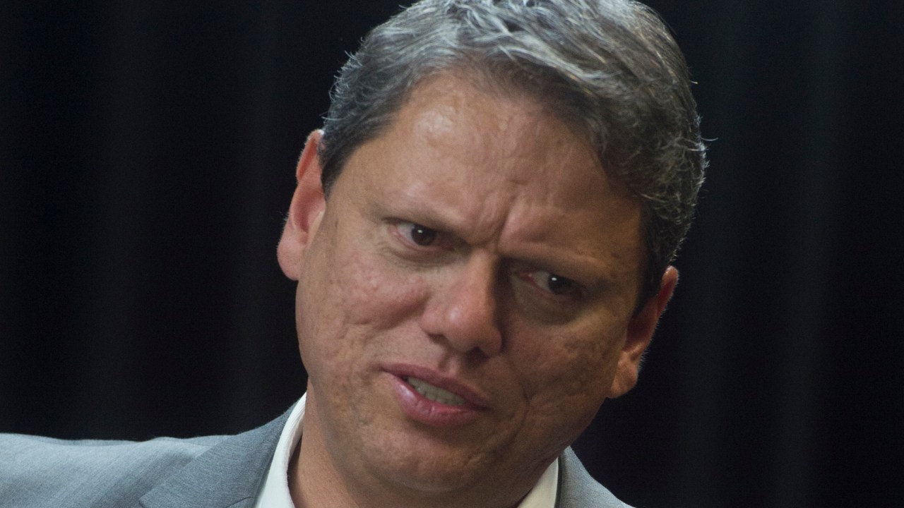 O ex-ministro de Infraestrutura e pré-candidato ao governo de São Paulo Tarcisio de Freitas durante a gravação do programa Amarelas On Air, de Veja -