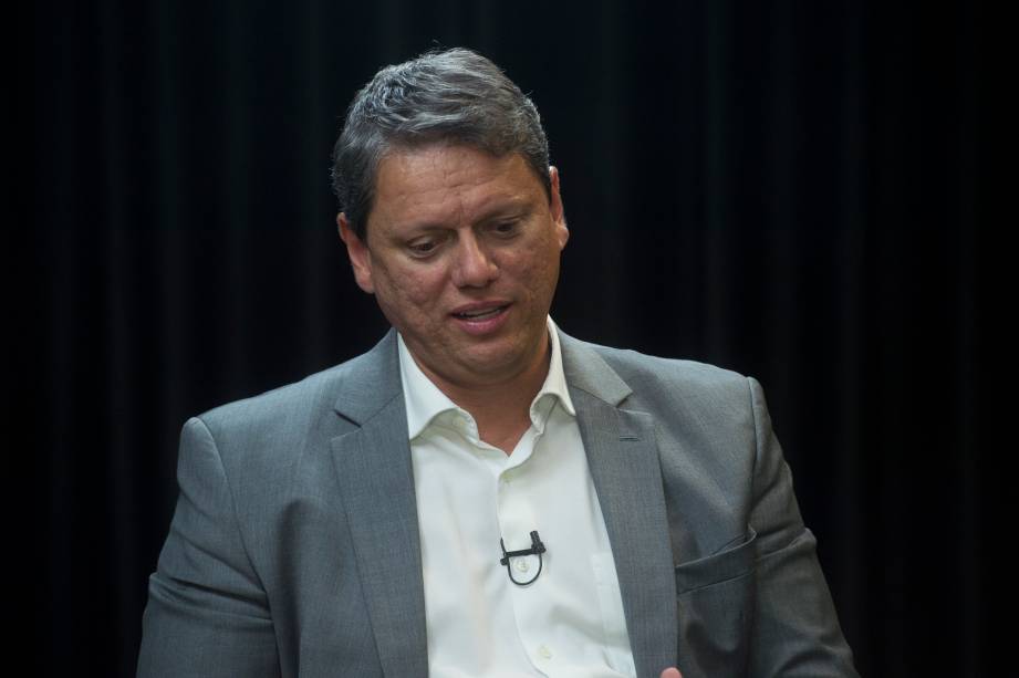 O ex-ministro de Infraestrutura e pré-candidato ao governo de São Paulo Tarcisio de Freitas durante a gravação do programa Amarelas On Air -