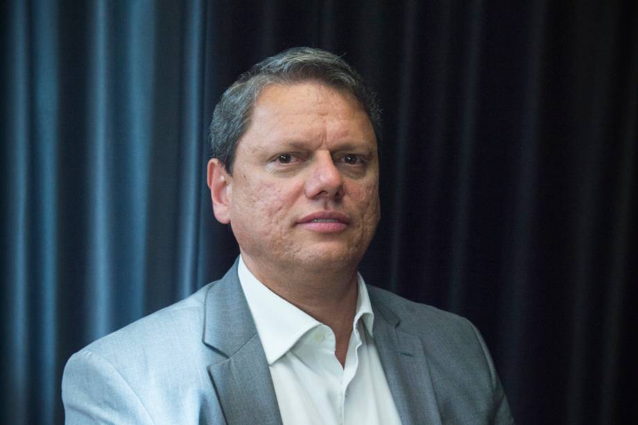 O ex-ministro de Infraestrutura e pré-candidato ao governo de São Paulo Tarcisio de Freitas durante a gravação do programa Amarelas On Air -