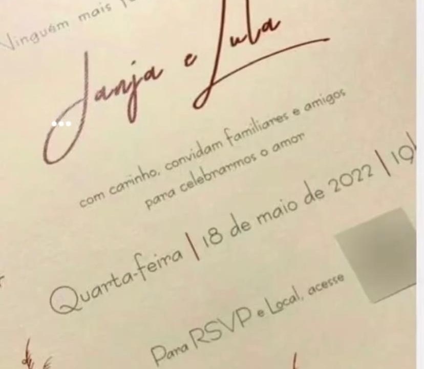 O convite de casamento de Lula e Janja