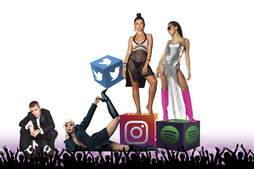 ÍDOLOS - A partir da esq., Bieber, Lady Gaga, Juliette e Anitta: por trás de cada novo sucesso emplacado nas paradas há o trabalho obsessivo de milhões de seguidores -