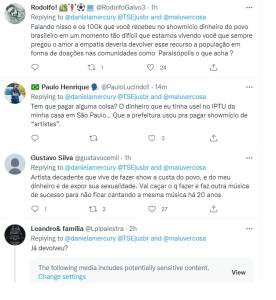 Comments on Daniela Mercury's Twitter page
