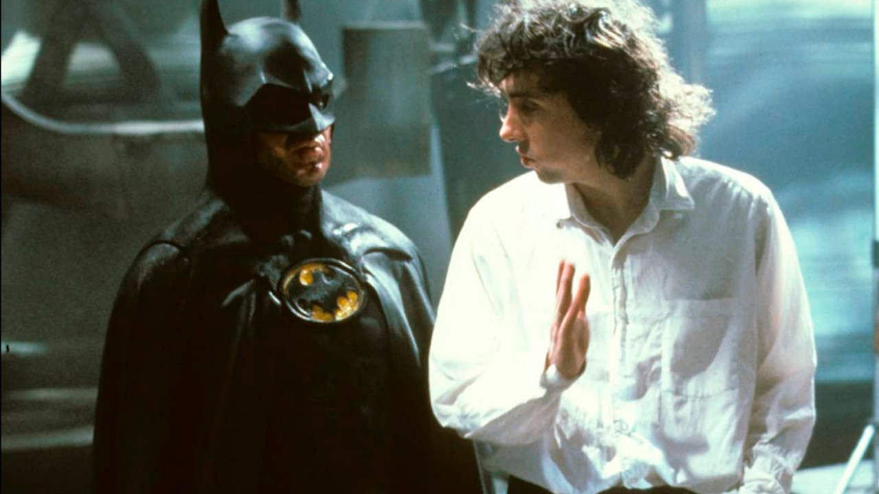 Michael Keaton e Tim Burton em 'Batman' (1989) -
