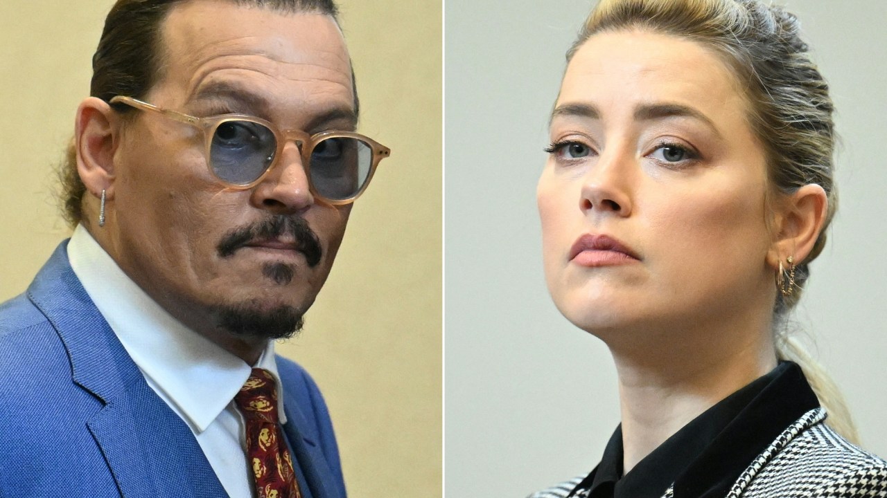 (COMBO) This combination of pictures created on June 1, 2022 shows US Actor Johnny Depp (L) attending the trial at the Fairfax County Circuit Courthouse in Fairfax, Virginia, on May 24, 2022 and US actress Amber Heard looking on in the courtroom at the Fairfax County Circuit Courthouse in Fairfax, Virginia, on May 24, 2022. - US actress Amber Heard said she was disappointed "beyond words" on June 1, 2022 after a jury found she had made defamatory claims of abuse against her ex-husband Johnny Depp, calling it a "setback" for women. (Photo by JIM WATSON / POOL / AFP)