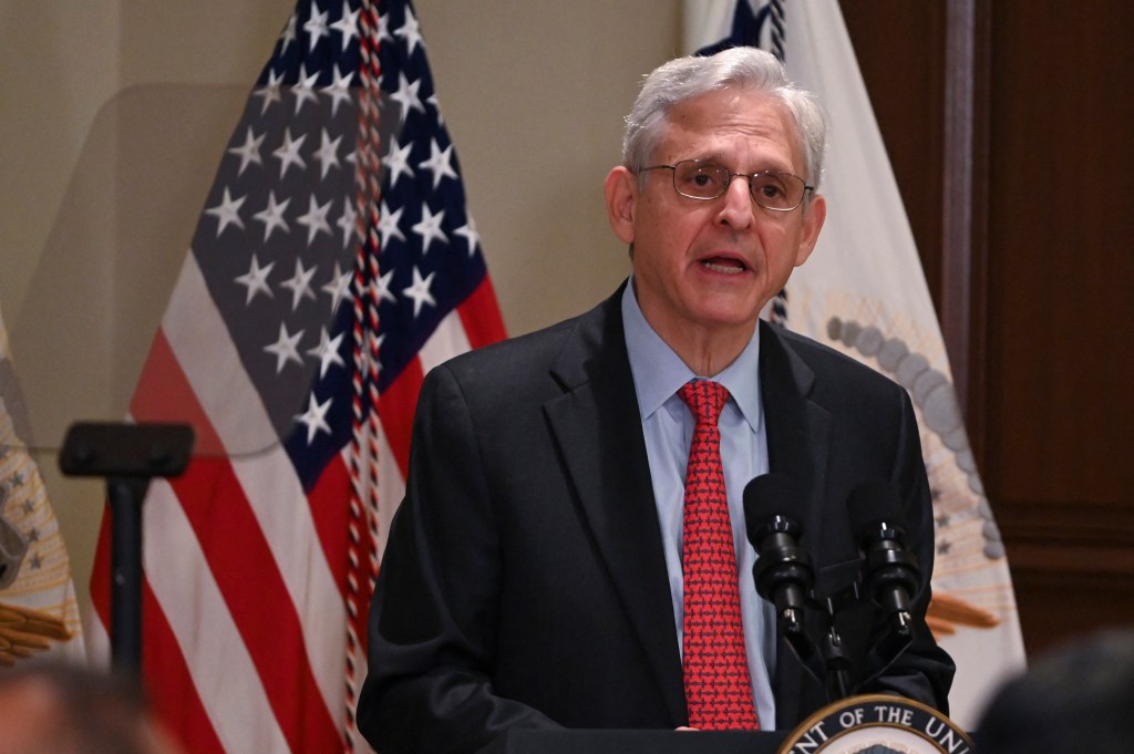 (FILES) In this file photo taken on June 16, 2022 the US Attorney General Merrick Garland, speaks during the Online Harassment and Abuse Task Force announcement at at The Eisenhower Executive Office Building in Washington, DC. - US Attorney General Merrick Garland was visiting Ukraine on June 21, 2022to discuss prosecution of individuals involved in war crimes in the European nation invaded by Russia in late February, a Justice Department official said. (Photo by ROBERTO SCHMIDT / AFP)
