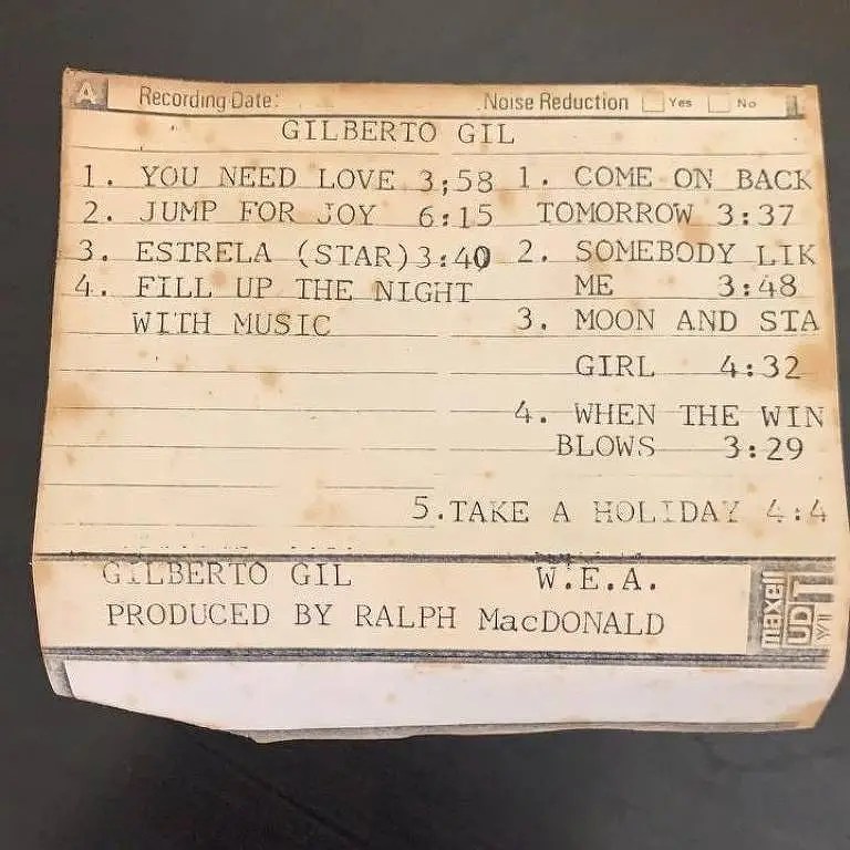Encarte da fita cassete onde estavam gravadas as músicas perdidas de Gilberto Gil