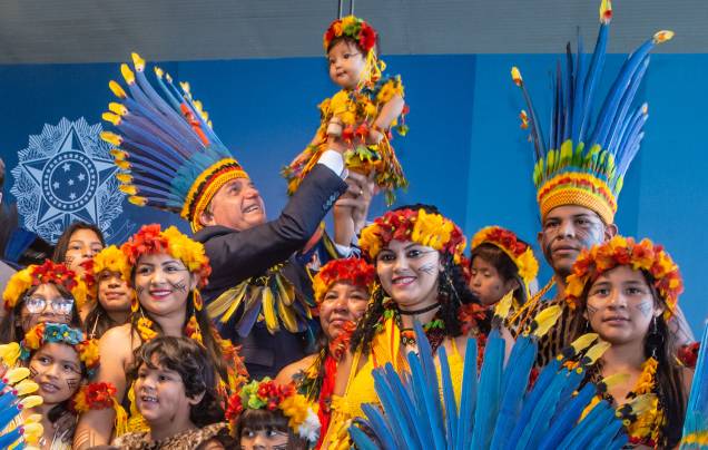 Presidente Jair Bolsonaro, durante encontro com Povos Indígenas no Ministério da Justiça em Brasília, 26/05/2022.