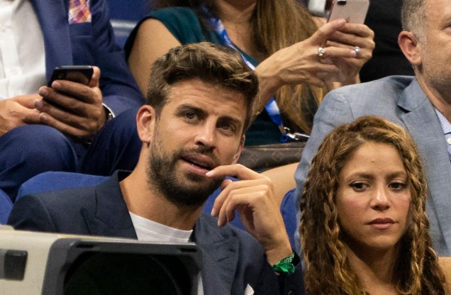 O jogador de futebol espanhol Gerard Piqué e a cantora colombiana Shakira, assistindo a partida de Tênis entre Rafael Nadal, da Espanha, e Diego Schwartzman, da Argentina, durante a partida de simples masculino das quartas de final no US Open de 2019 no Billie Jean King National Tennis Center em Nova York.