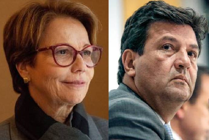 Os ex-ministros Tereza Cristina (PP) e Luiz Henrique Mandetta (União Brasil)