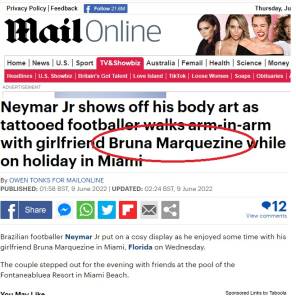 neymar Bruna Biancardi foi confundida pelo jornal britânico
