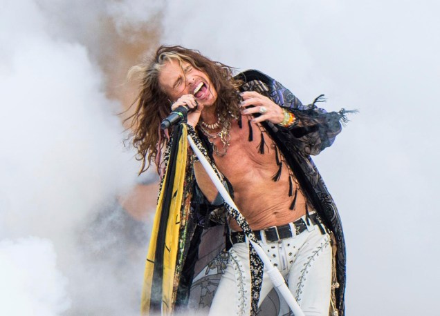 Steven Tyler vocalista da banda americana Aerosmith durante show no New Orleans Jazz Festival em Nova Orleans, EUA. 05/05/2018.
