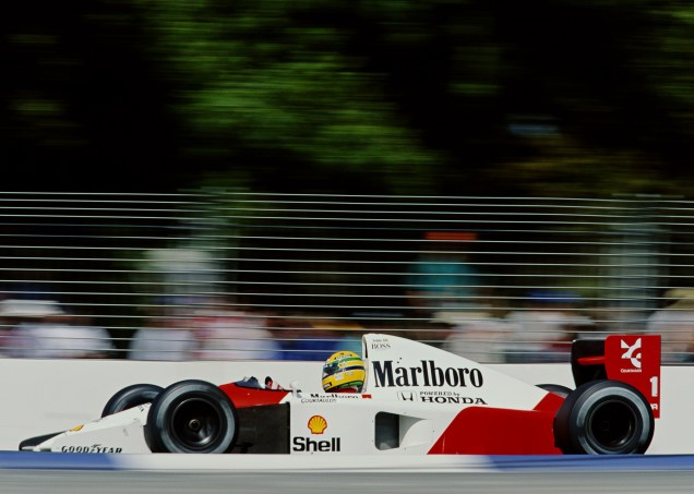 Ayrton Senna do Brasil, pilotando um Marlboro McLaren MP4/6 Honda V12 durante o GP de Fórmula 1 de Adelaide, Austrália em 02/11/1991.
