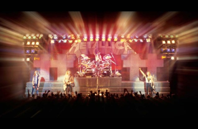 A banda americana Metallica durante a turnê  "Master Of Puppets", Michigan, EUA. 1986