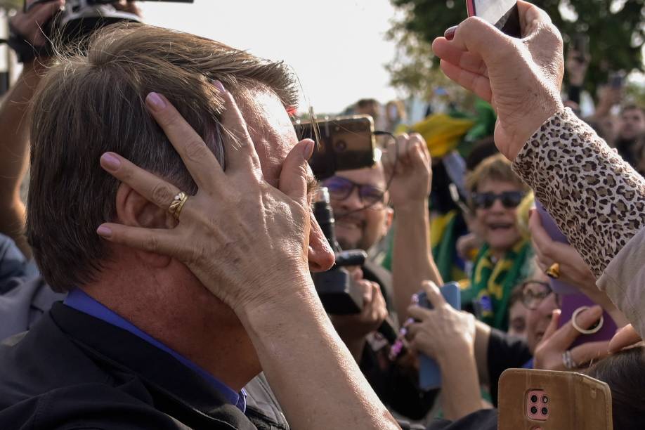 O presidente e pré candidato `a reeleição Jair Bolsonaro, em sua chegada na cidade mineira de Juíz de Fora, em 15/07/2022.
