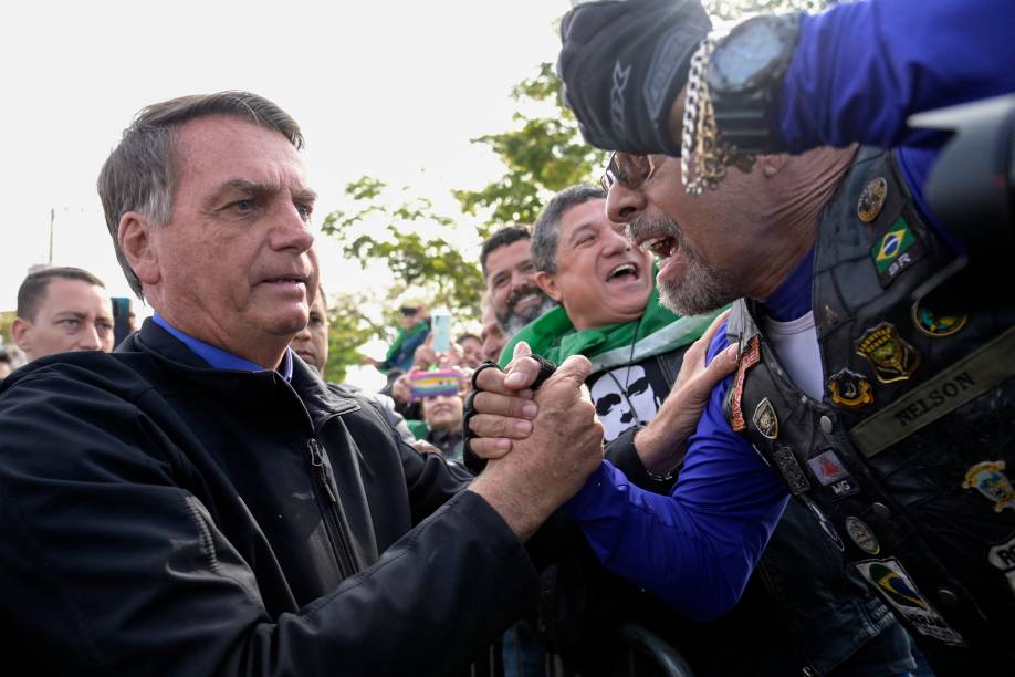 O presidente e pré candidato `a reeleição Jair Bolsonaro, em sua chegada na cidade mineira de Juíz de Fora, em 15/07/2022.