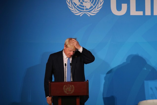 O primeiro-ministro do Reino Unido, Boris Johnson, fala na Cúpula de Ação Climática das Nações Unidas (ONU) em 23/09/2019, em Nova York.