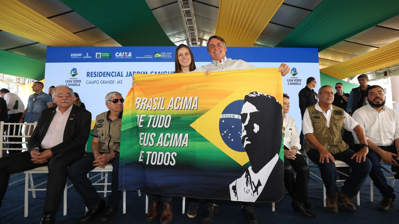 O presidente Jair Bolsonaro (PL), em solenidade de entrega de moradias em Campo Grande (MS)