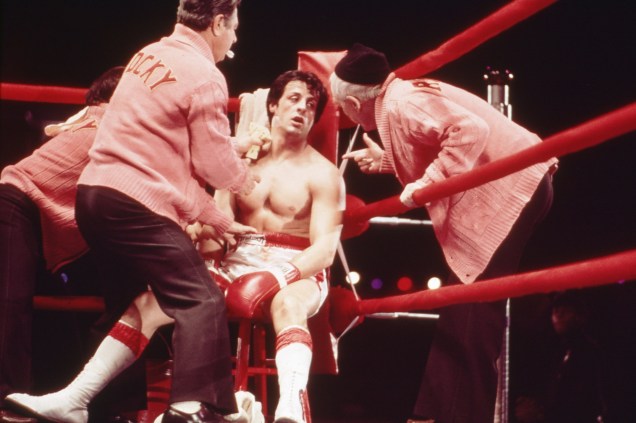 Burgess Meredith e Sylvester Stallone, no filme "Rocky-Um Lutador", de John G. Avildsen, de 1979.
