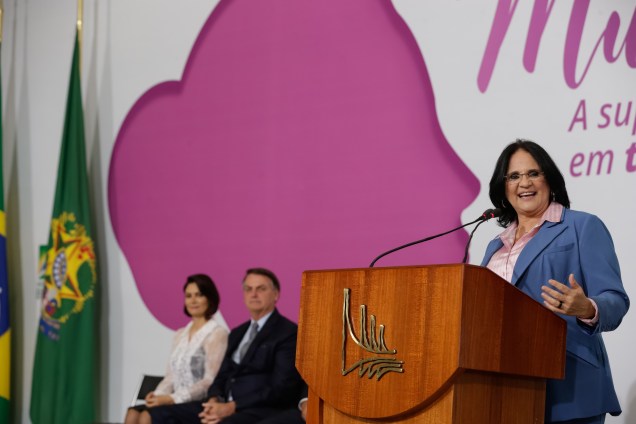 Damares Alves pré-candidata ao Senado pelo Distrito Federal, durante encontro com lideranças femininas, no Dia da Mulher. 2022.