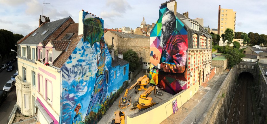 Eduardo Kobra, artísta plástico muralista, com obras na cidade de Bolonha, Itália, 2017.