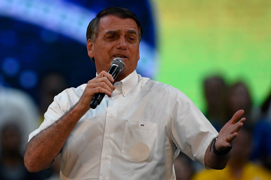 O presidente Jair Bolsonaro, durante o lançamento de sua candidatura `a reeleição para presidente da República, durante a convenção nacional do Partido Liberal (PL),  realizada no ginásio do Maracanãzinho no Rio de Janeiro, em 24/07/2022.