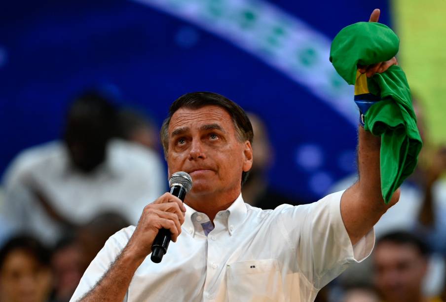 O presidente Jair Bolsonaro, durante o lançamento de sua candidatura `a reeleição para presidente da República, durante a convenção nacional do Partido Liberal (PL),  realizada no ginásio do Maracanãzinho no Rio de Janeiro, em 24/07/2022.