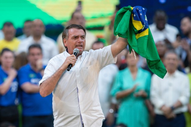 O presidente Jair Bolsonaro, durante o lançamento de sua candidatura `a reeleição para presidente da República, durante a convenção nacional do Partido Liberal (PL),  realizada no ginásio do Maracanãzinho no Rio de Janeiro, em 24/07/2022. 