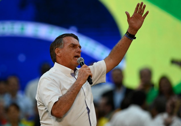 O presidente Jair Bolsonaro, durante o lançamento de sua candidatura `a reeleição para presidente da República, durante a convenção nacional do Partido Liberal (PL),  realizada no ginásio do Maracanãzinho no Rio de Janeiro, em 24/07/2022.