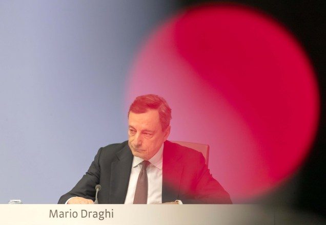 O presidente do Banco Central Europeu Mario Draghi, durante uma coletiva de imprensa em Frankfurt na Alemanha, 10/04/2019.