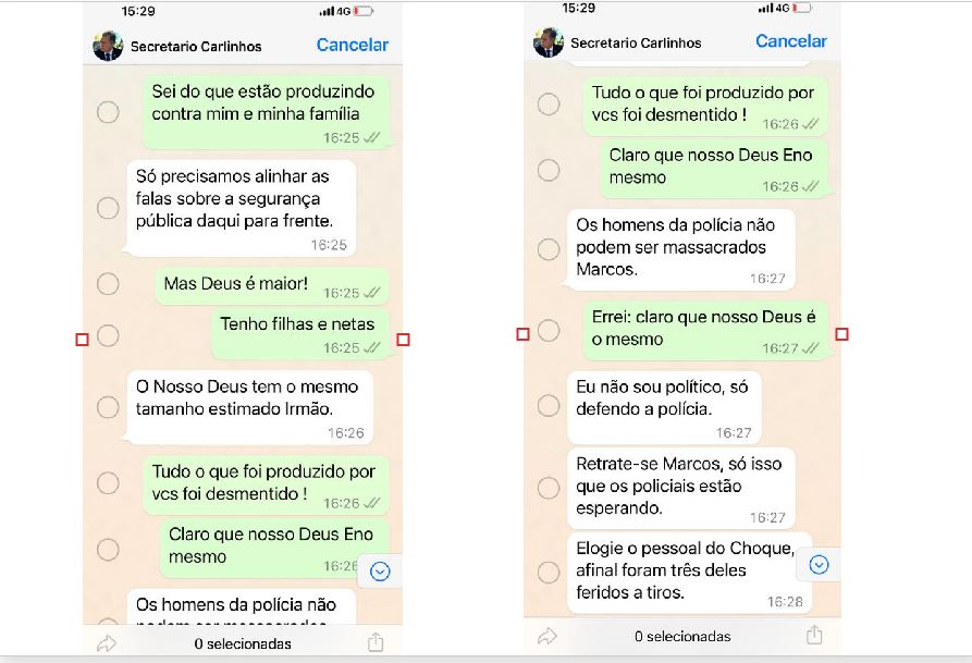 Suposta conversa entre o secretário da Segurança Pública do MS, Antônio Carlos Videira, e o ex-prefeito Marquinhos Trad (PSD), candidato ao governo do estado